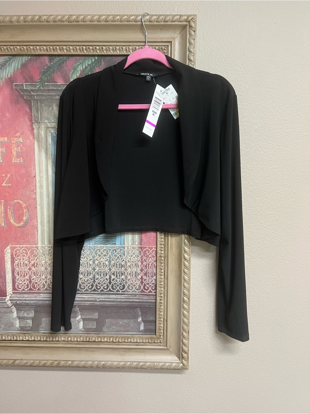 Onyx Nite Black Draped Open-Front Shrug